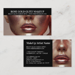 Glamourous Rose Gold Glitter Makeup Artist Photo Business Card