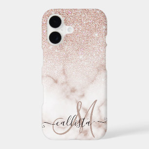 Glamourous Rose Gold White Glitter Marble Gradient