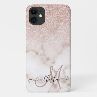 Glamourous Rose Gold White Glitter Marble Gradient Case-Mate iPhone Case