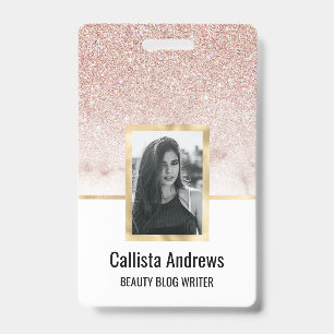 Glamourous Rose Gold White Glitter Marble Gradient ID Badge