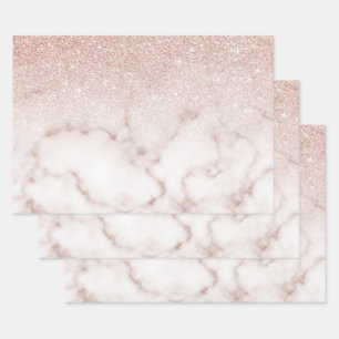Glamourous Rose Gold White Glitter Marble Gradient Wrapping Paper Sheet