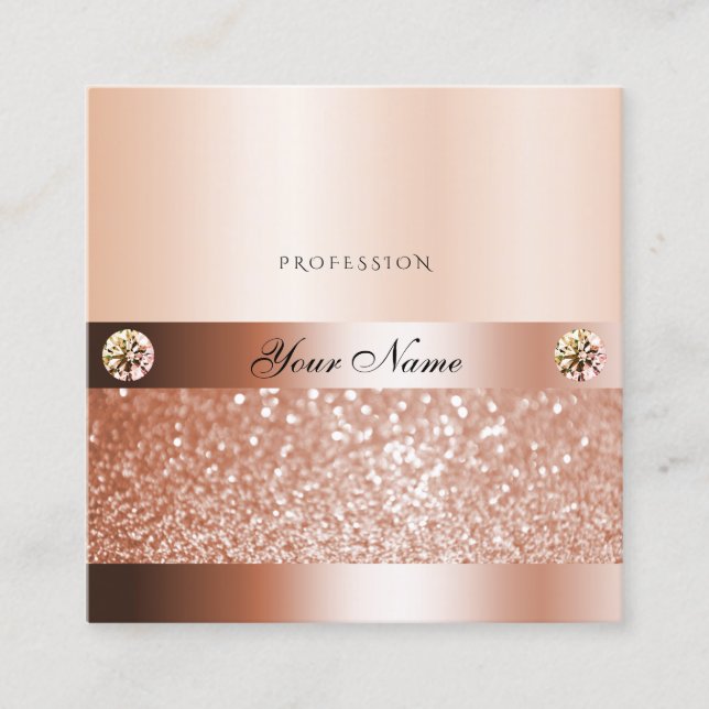 Glamourous Rosegold Shimmery Glitter Jewels Modern Square Business Card (Front)