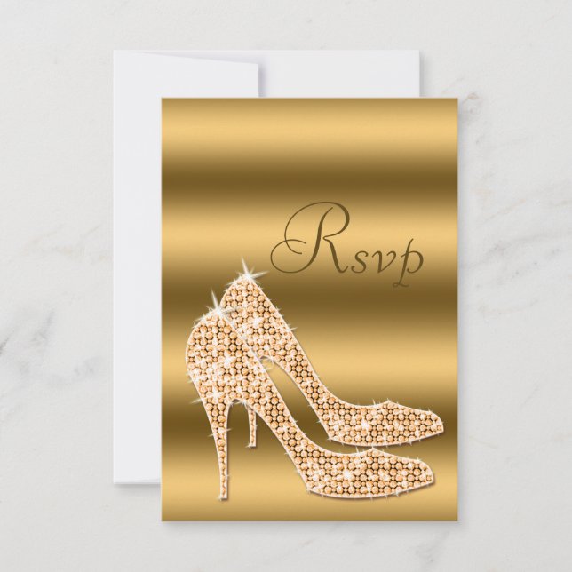 Glamourous RSVP Gold Stilettos Card (Front)