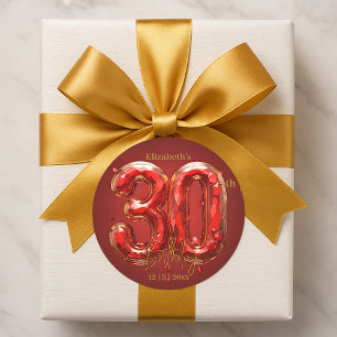 Glamourous Ruby and Gold Gemstone 30th Birthday Classic Round Sticker