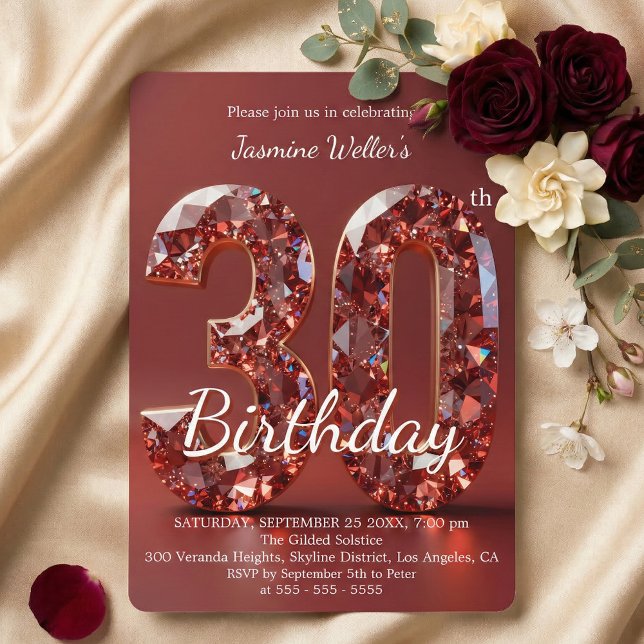 Glamourous Ruby Red Diamond 30th Birthday Invitation (Creator Uploaded)