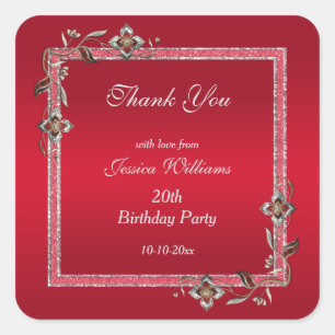 Glamourous Ruby Red Gems & Glitter Birthday Square Sticker