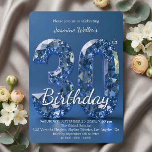 Glamourous Sapphire Blue Diamond 30th Birthday Invitation