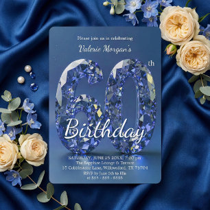 Glamourous Sapphire Blue Diamond 60th Birthday Invitation