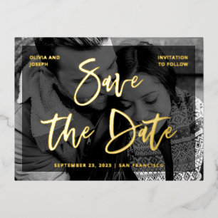 Glamourous Script   Overlay and Photo Save the Dat Foil Invitation Postcard
