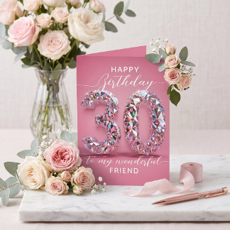 Glamourous Shiny Luxury Pink Diamond 30th Birthday Card