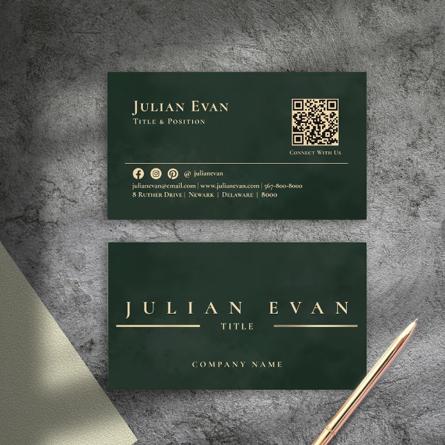 Glamourous Shiny Vintage Emerald Green & Gold  Business Card (Glamorous Shiny Vintage Emerald Green & Gold Business Card)