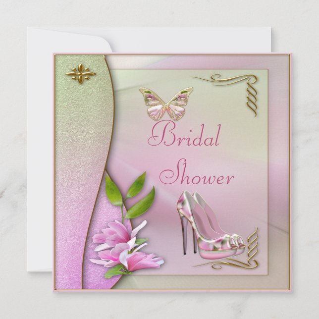 Glamourous Shoes Magnolia & Butterfly Bridal Showe Invitation (Front)
