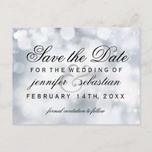Glamourous Silver Bokeh Light  Wedding Postcard