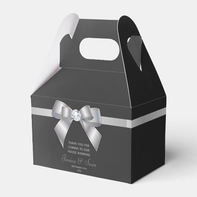 Glamourous Silver Bow & Ribbon House Warming Favour Box (Front Side)