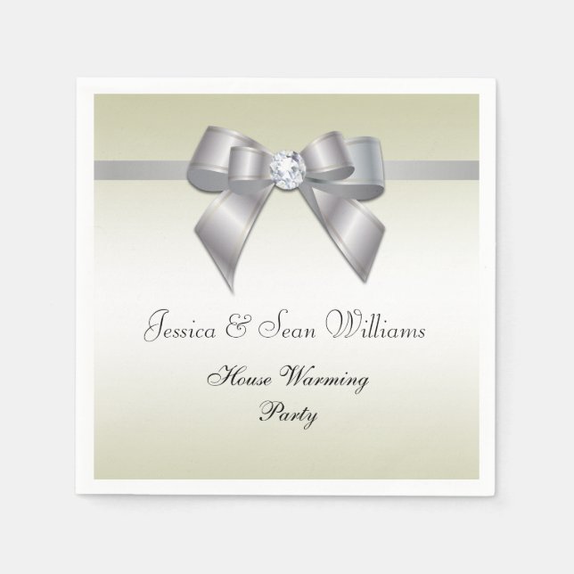 Glamourous Silver Bow & Ribbon House Warming Napkin (Front)