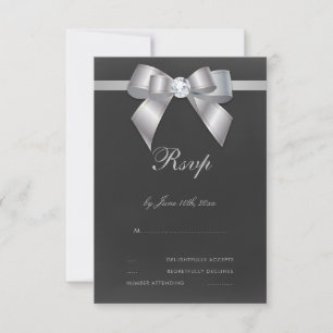 Glamourous Silver Bow & Ribbon RSVP Card