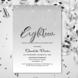 Glamourous Silver Diamonds 18th Birthday Party Invitation