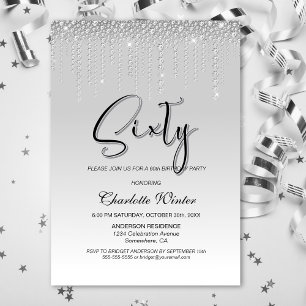 Glamourous Silver Diamonds 60th Birthday Party Invitation