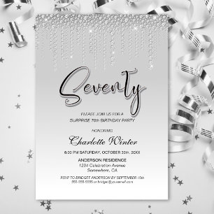 Glamourous Silver Diamonds Surprise 70th Birthday Invitation