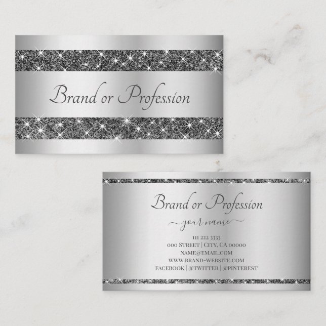Glamourous Silver Effect Luminous Glitter Stars Business Card (Front/Back)