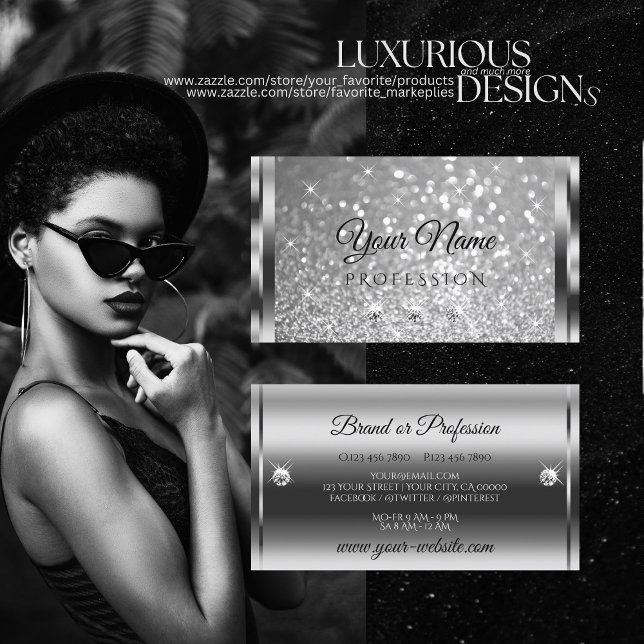 Glamourous Silver Glitter Luminous Sparkle Diamond Business Card (Creator Uploaded)