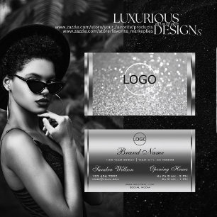 Glamourous Silver Glitter Luminous Sparkle Logo Business Card
