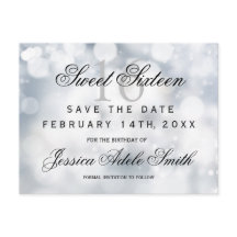Glamourous Silver Glitter Sweet 16 save the date