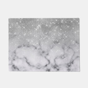 Glamourous Silver Glitter White Marble Doormat