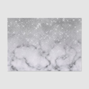 Glamourous Silver Glitter White Marble Ombre Tissue Paper