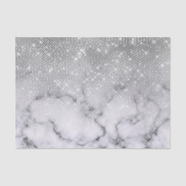 Glamourous Silver Glitter White Marble Ombre Tissue Paper (Front)