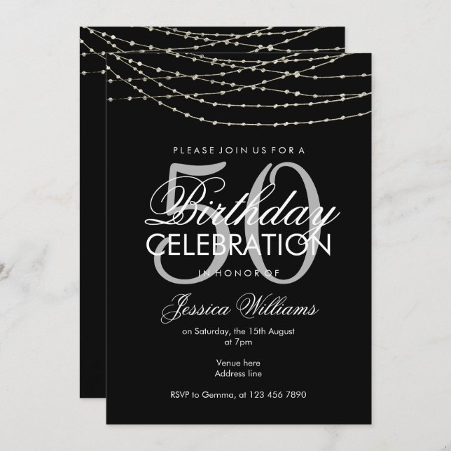 Glamourous Silver Lights 50th Birthday Invitation (Front/Back)