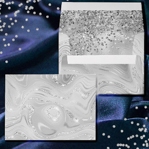 Glamourous Silver Marble and Glitter Envelope