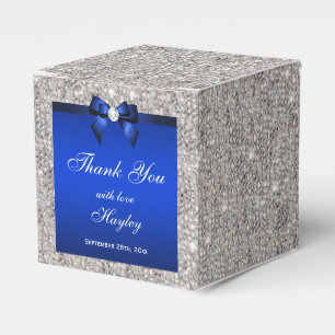 Glamourous Silver Sequins Blue Bow Diamond Favour Box