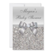 Glamourous Silver Sequins Bow Baby Shower