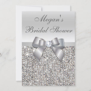 Glamourous Silver Sequins Bow Bridal Shower Invitation