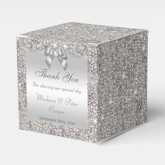Glamourous Silver Sequins Bow Diamond Favour Box (Front Side)