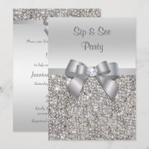 Glamourous Silver Sequins Bow Sip & See