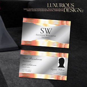 Glamourous Silver Shimmery Rose Gold Monogram Phot Business Card