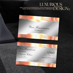 Glamourous Silver Shimmery Rose Gold with Logo Business Card