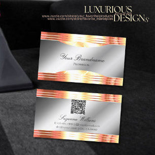 Glamourous Silver Shimmery Rose Gold with QR Code Business Card
