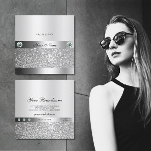 Glamourous Silver Sparkling Glitter Shimmery Jewel Square Business Card