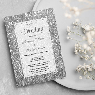 Glamourous silver sparkly glitter Wedding Invitation