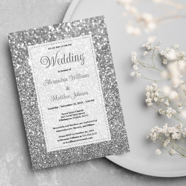 Glamourous silver sparkly glitter Wedding Invitation (Glamorous silver sparkly glitter Wedding )