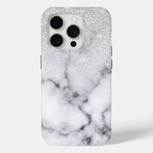 Glamourous Silver White Glitter Marble Gradient iPhone 15 Pro Case