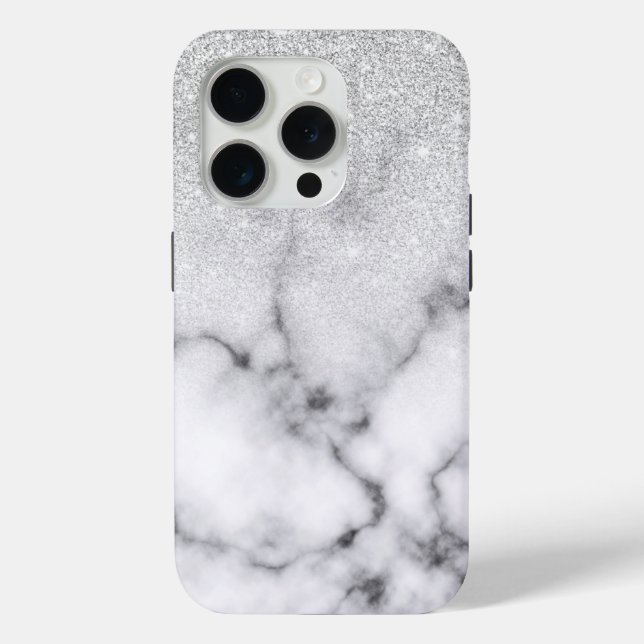 Glamourous Silver White Glitter Marble Gradient Case-Mate iPhone Case (Back)