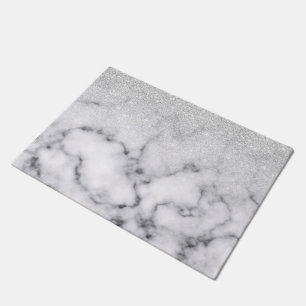 Glamourous Silver White Glitter Marble Gradient Doormat