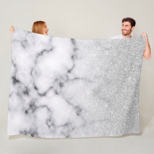 Glamourous Silver White Glitter Marble Gradient Fleece Blanket