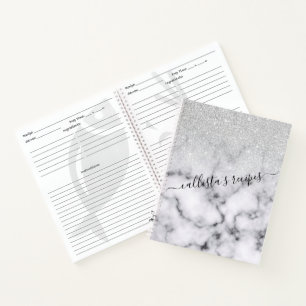 Glamourous Silver White Glitter Marble Gradient Notebook