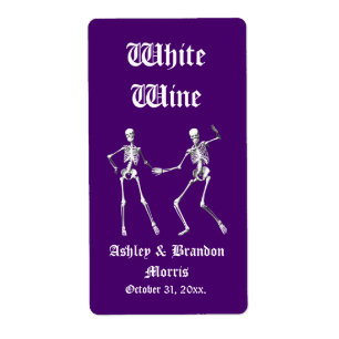 Glamourous Skeletons Wedding Wine Label (purple)