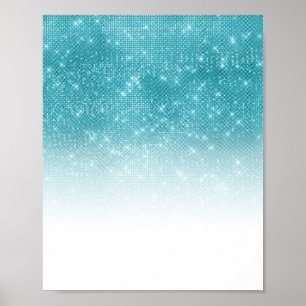 Glamourous Sparkly Aqua Blue Glitter Sequin Ombre Poster